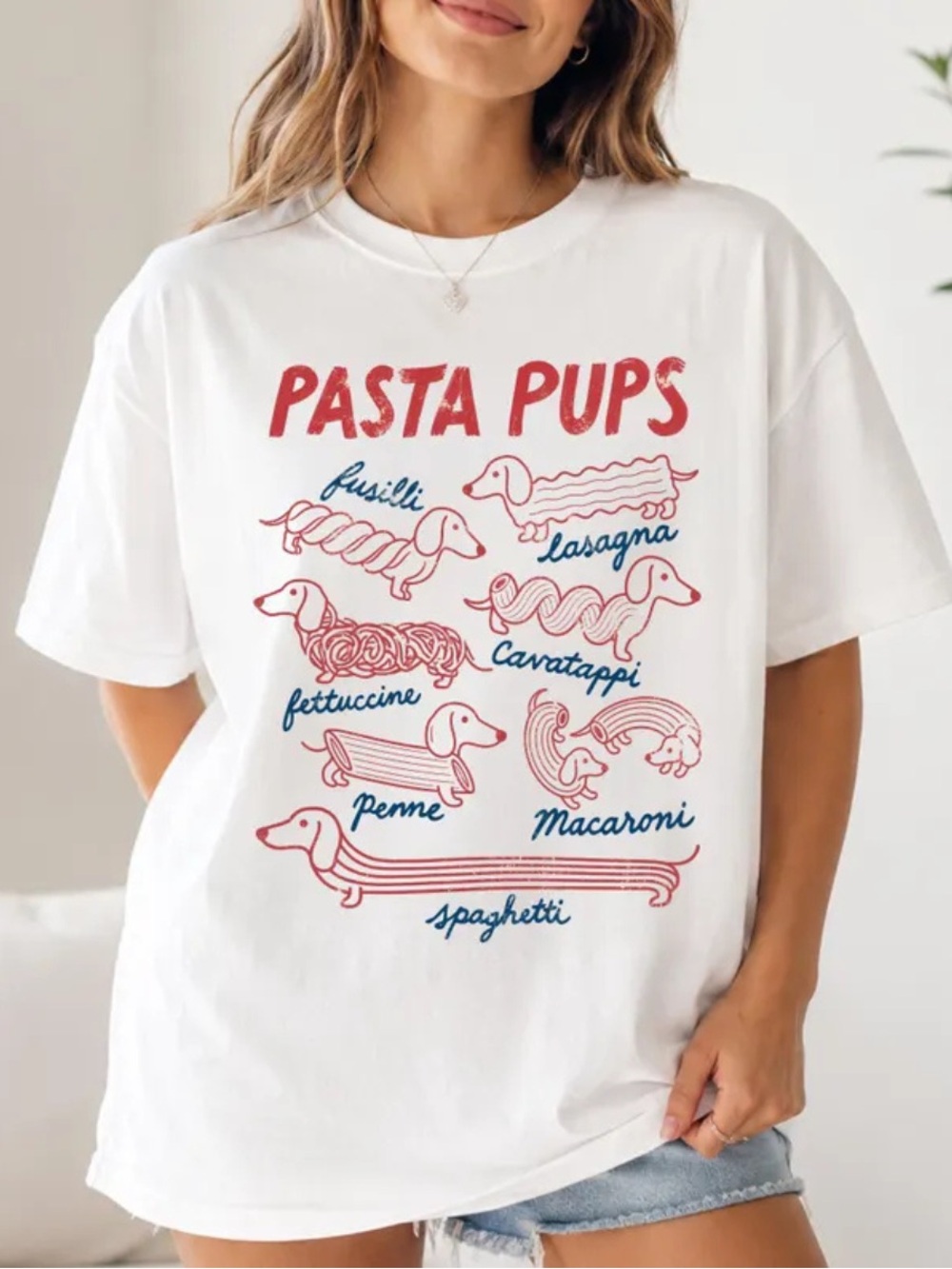 PASTA PUPS Graphic Dog T-Shirt, Gildan White Funny Dog Spaghetti Shirt